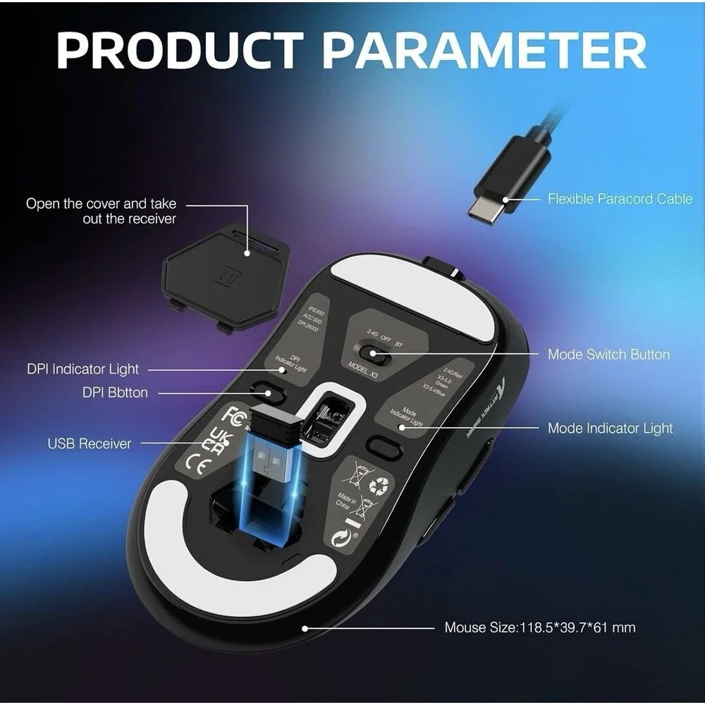 ATTACK SHARK X3 Lightweight Wireless Gaming Mouse with Tri-Mode